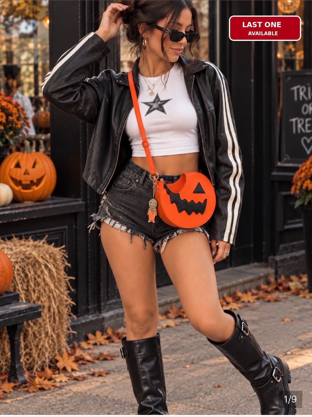 101.Trick r Treat Orange Pumpkin Jack-O'-Lantern Crossbody Bag for Women - Picture 1 of 9